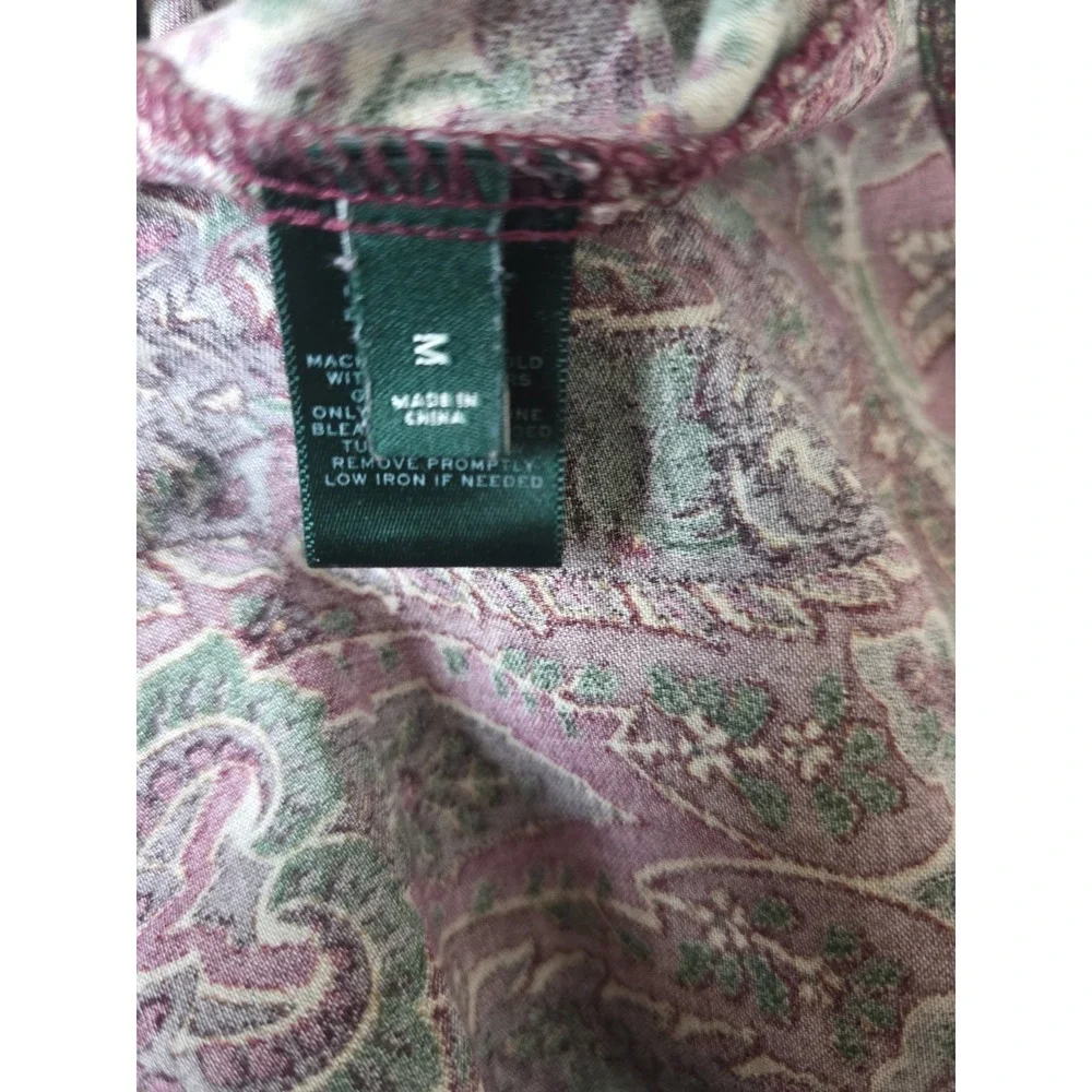Lauren Ralph Lauren Pajama Set Womens M Maroon Paisley Gold Crest Sleepwear PJ
